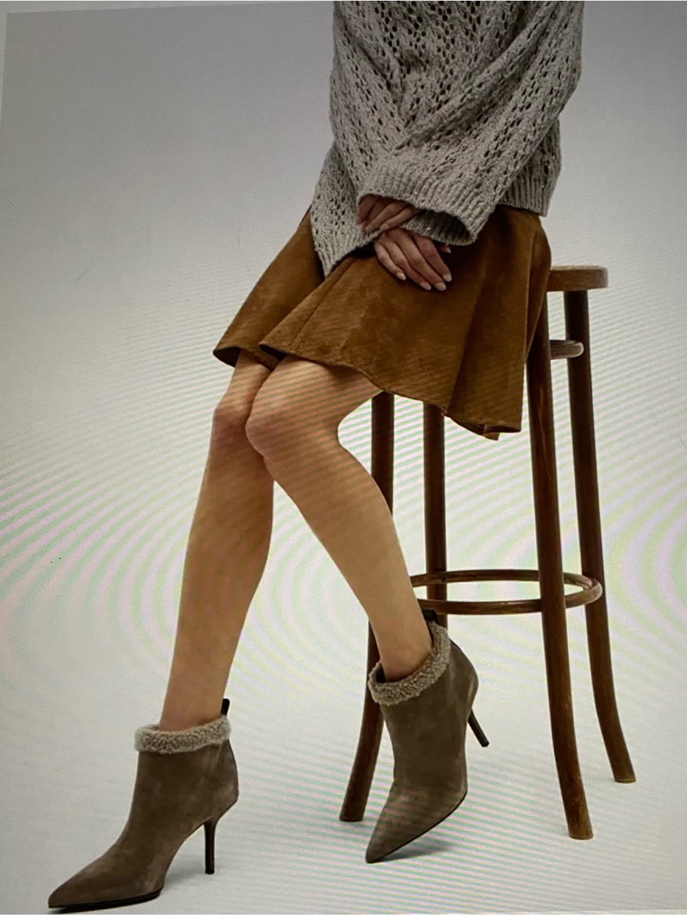 $1650 Brunello Cucinelli Suede Shearling Stiletto Ankle Booties w/Monili 37.5